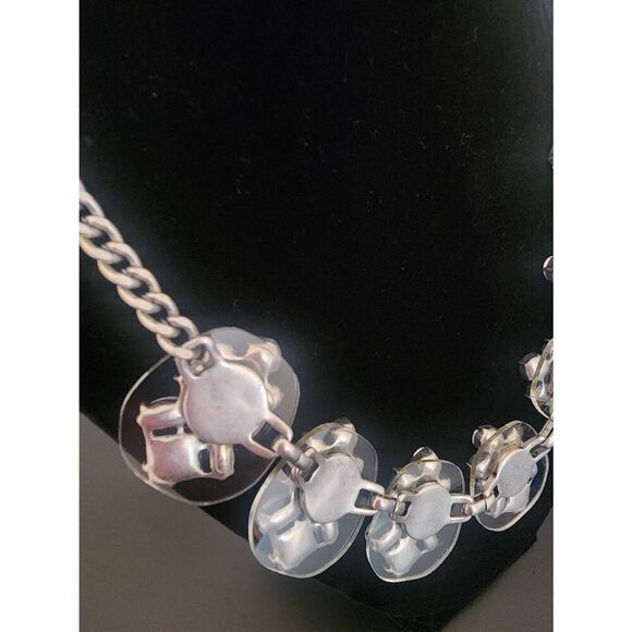 Ann Taylor Loft NWT faux crystal and silver statement necklace sea blue and gr - Picture 4 of 7